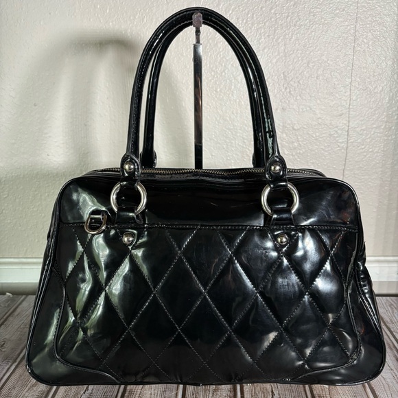 Coach Poppy Liquid Gloss Quilted Satchel Black Patent Leather Bag Purse - Picture 4 of 15